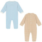 Baby Boys Blue, Beige & Ivory Bunny Babygrow ( 2-Pack ), 2, hi-res