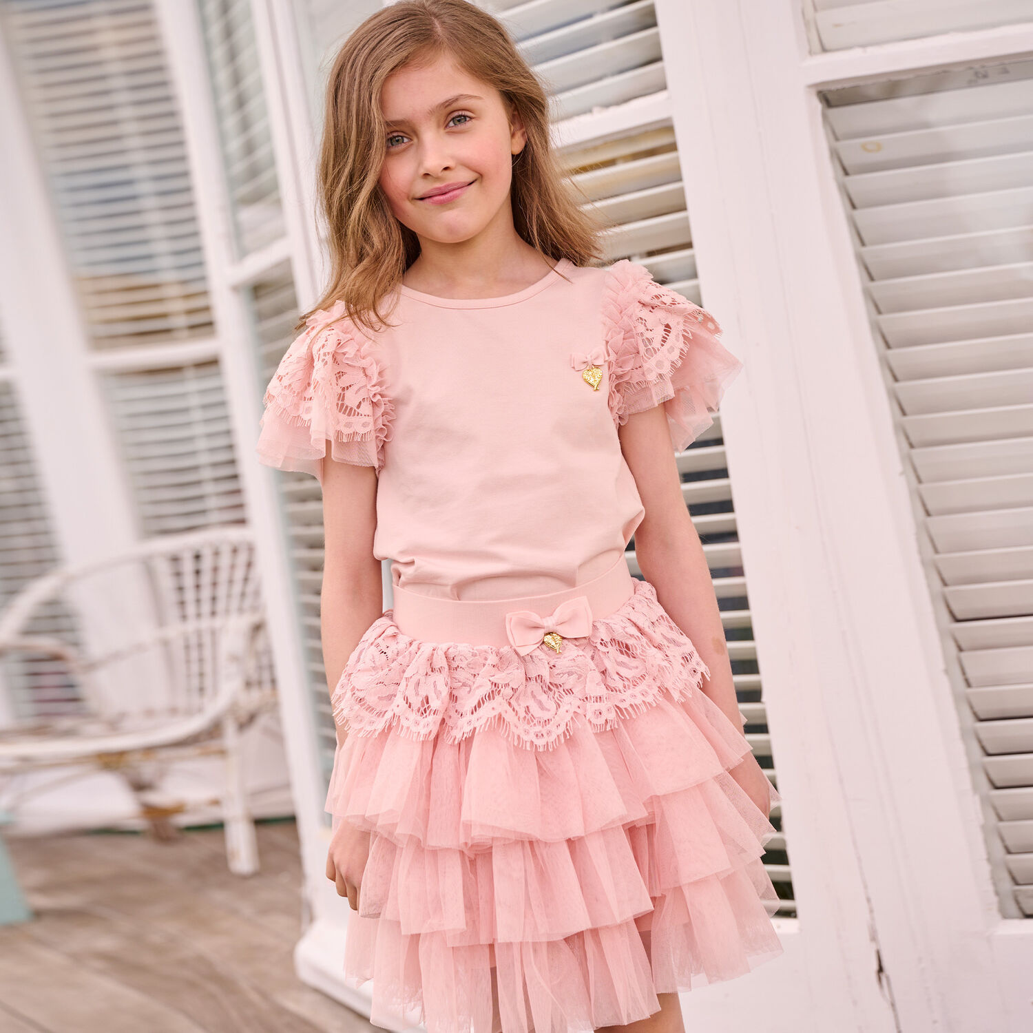 Girls Pink Lace & Tulle Skirt, 1, hi-res