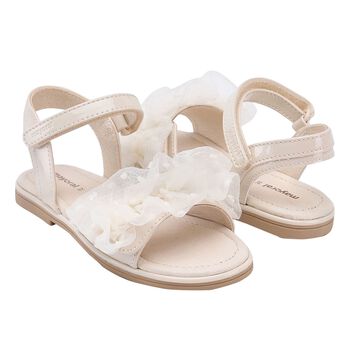 Girls Ivory Tulle Ruffle Sandals