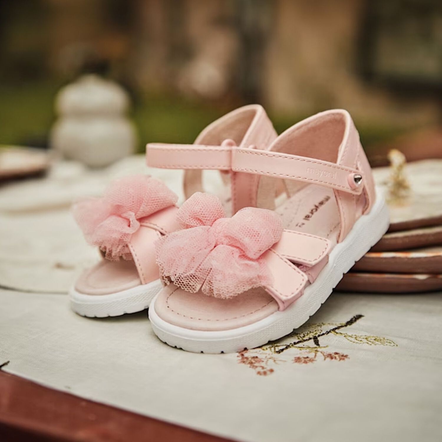 Younger Girls Pink Tulle Bow Sandals, 1, hi-res image number null