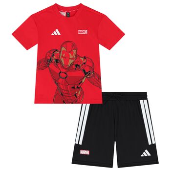 Boys Red & Black Marvel Shorts Set