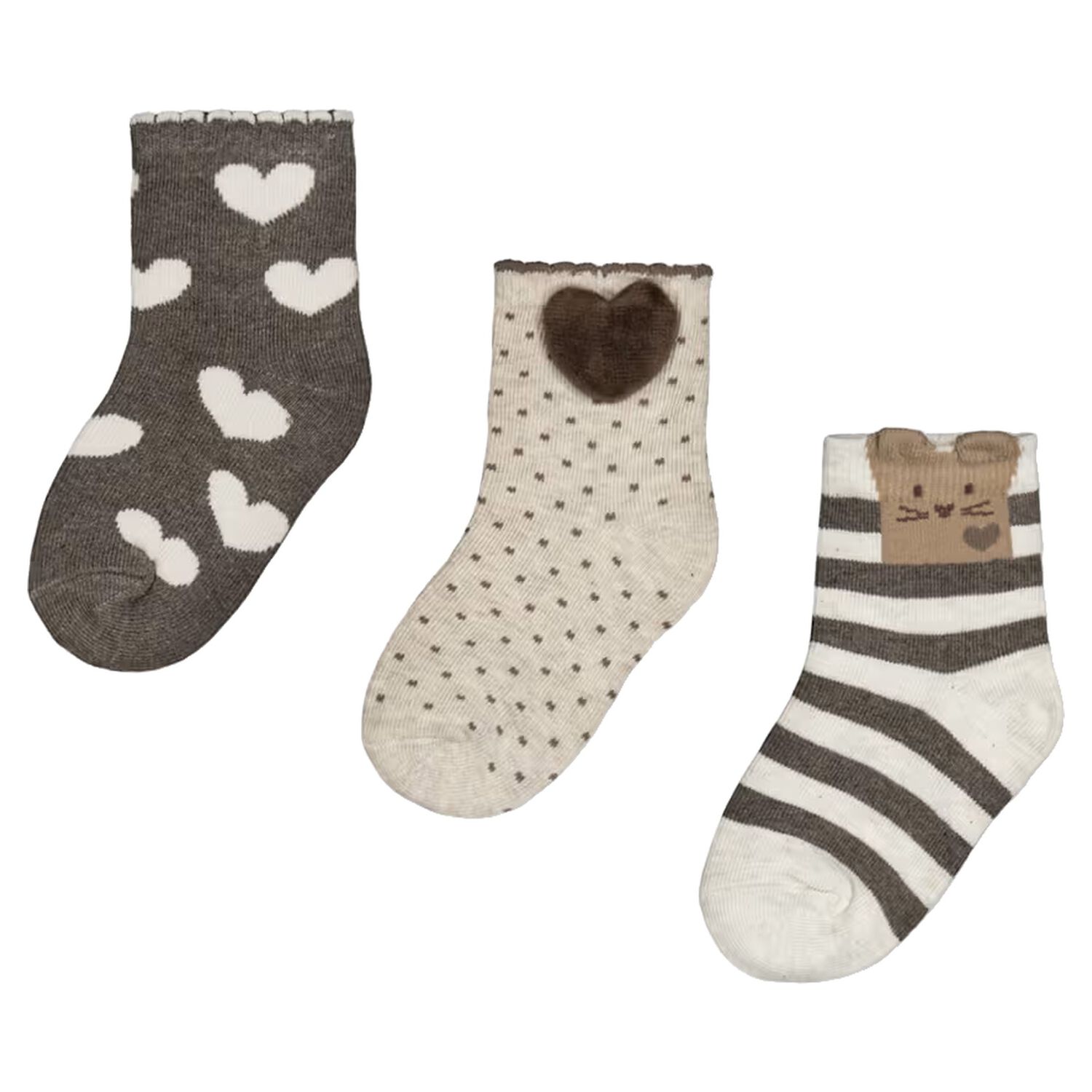 Younger Girls Beige, Ivory & Grey Socks ( 3 Pack ), 1, hi-res