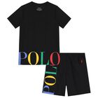 Boys Black Logo Pyjamas, 3, hi-res
