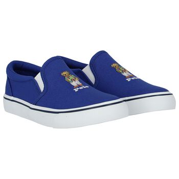 Boys Blue Polo Bear Slip-On Trainers