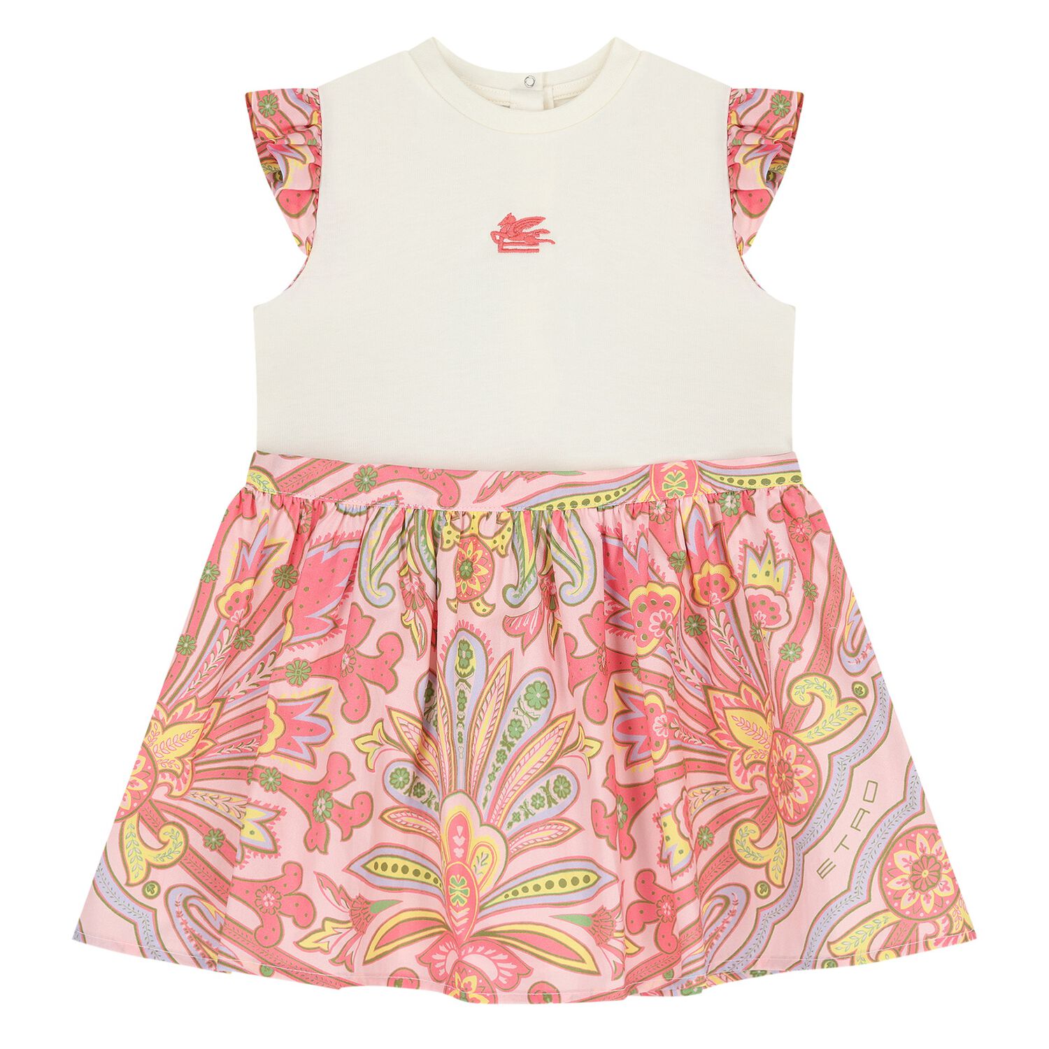 Younger Girls Ivory & Pink Floral Paisley Dress, 2, hi-res