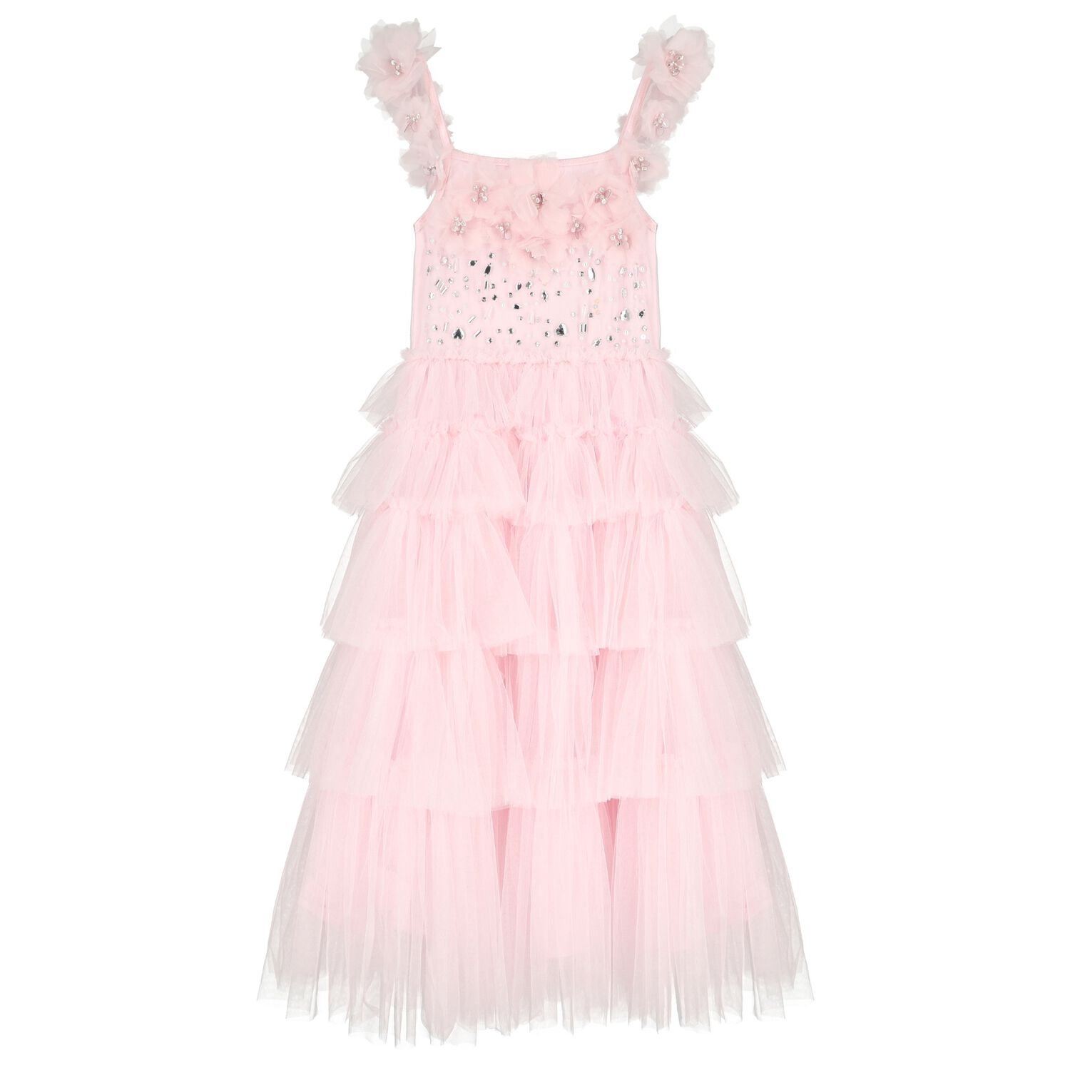 Girls Pink Tiered Tulle Dress, 1, hi-res