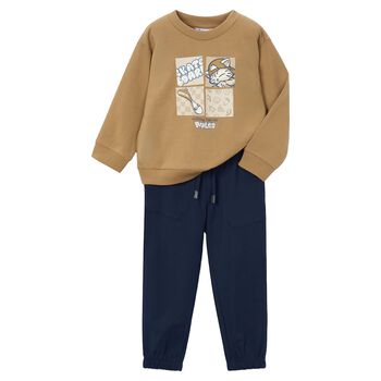Boys Beige & Navy Blue Tracksuit