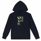 Boys Navy Logo Knitted Hooded Top, 1, hi-res