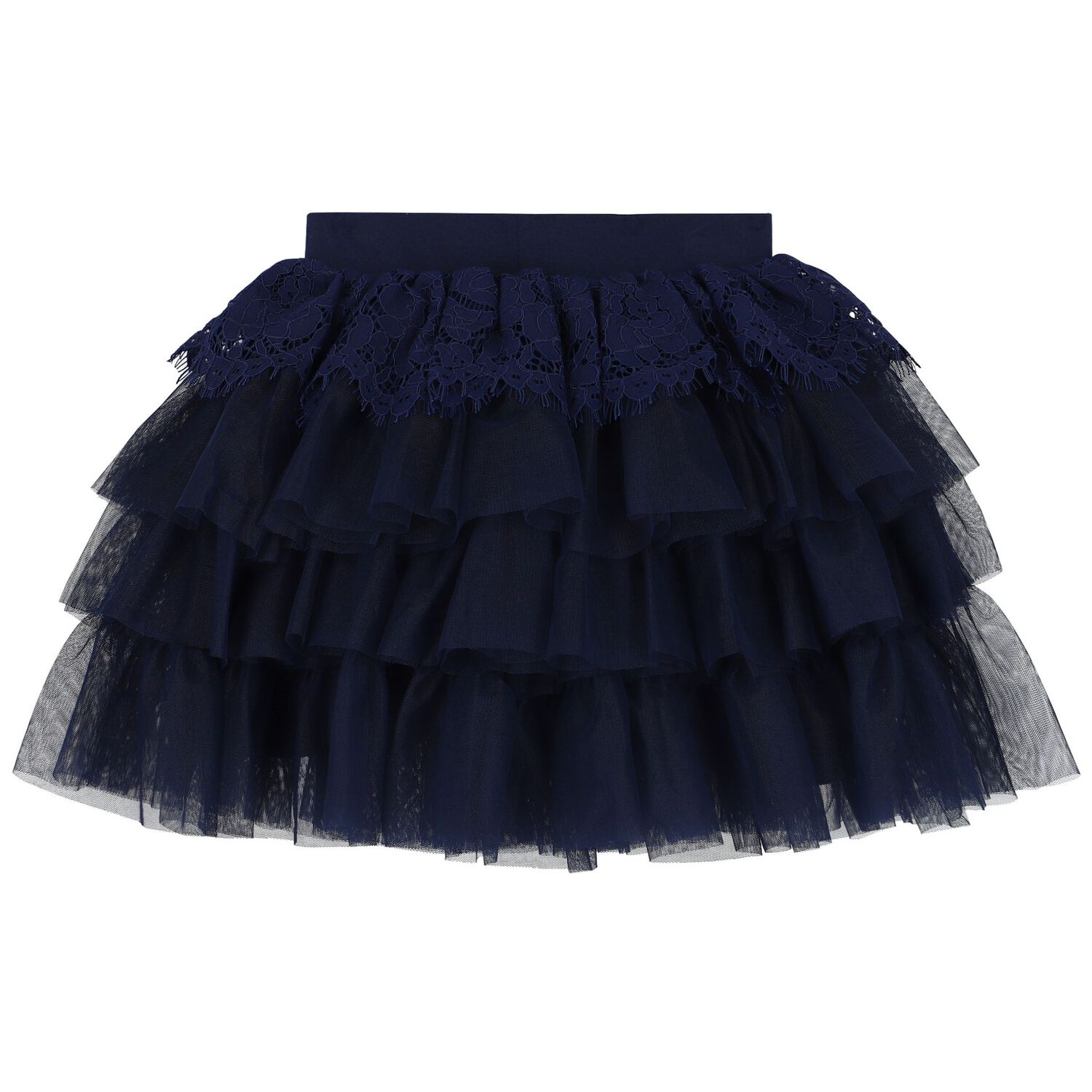 Girls Navy Blue Lace & Tulle Skirt, 3, hi-res