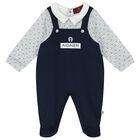 Baby Boys Navy & Blue Logo Babygrow, 1, hi-res