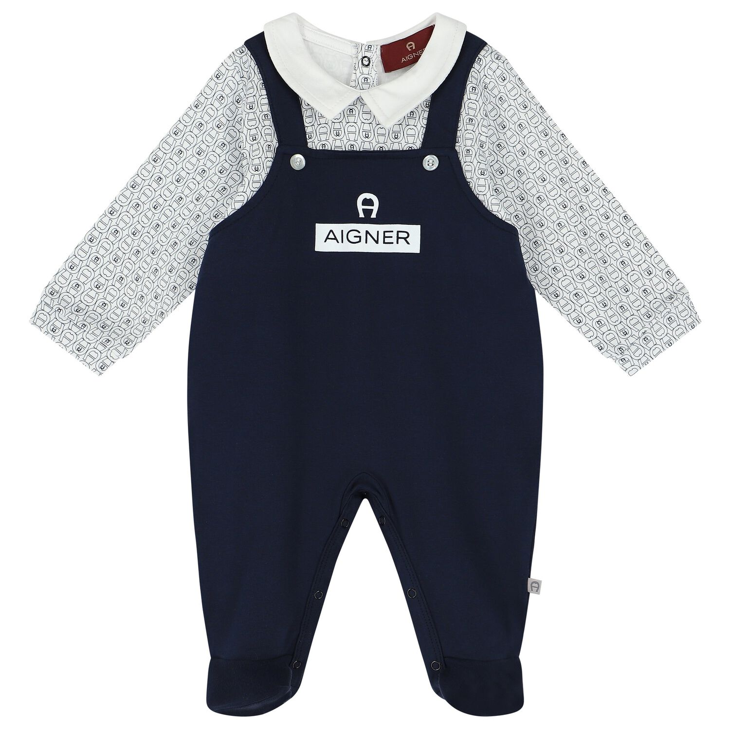 Baby Boys Navy & Blue Logo Babygrow, 1, hi-res