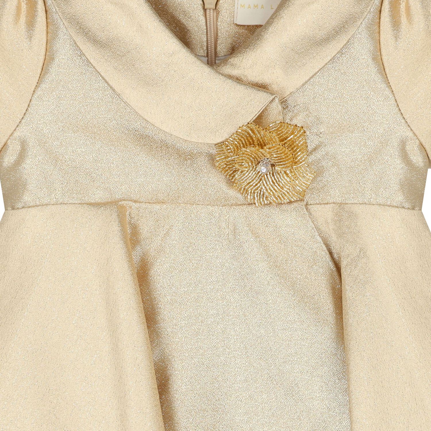 Baby Girls Gold Flower Satin Dress, 1, hi-res