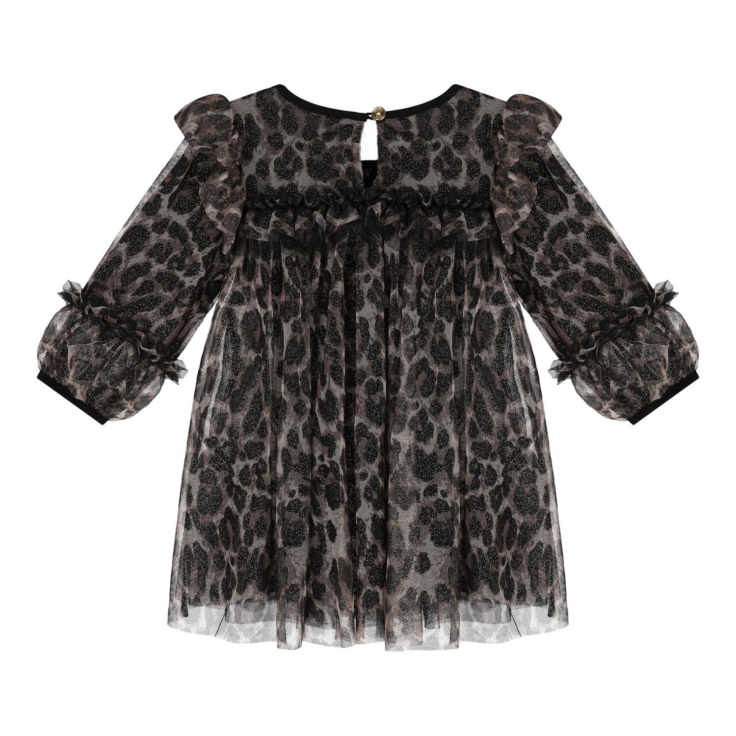 Baby Girls Black Leopard Tulle Dress, 2, hi-res