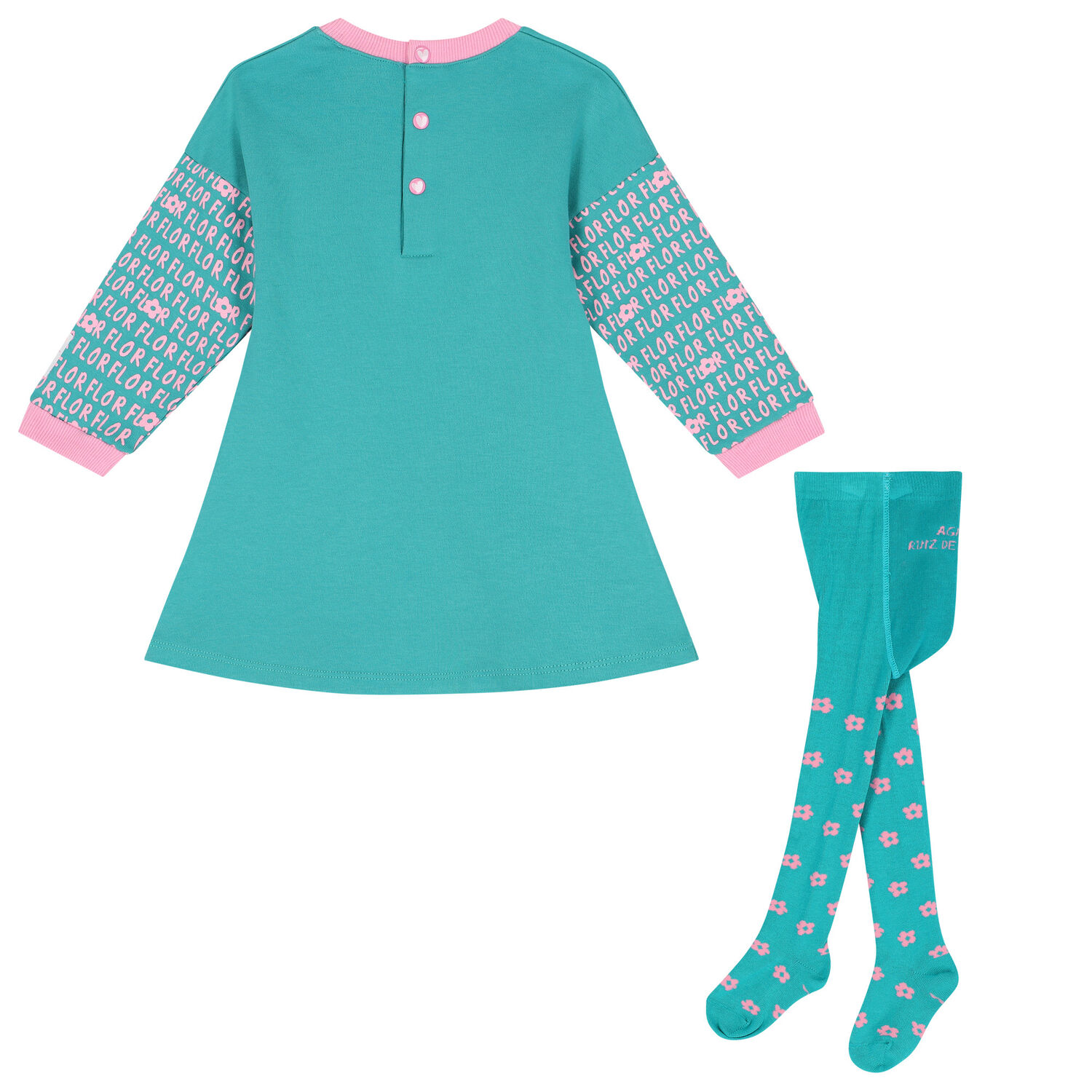 Girls Green & Pink Dress Set, 1, hi-res