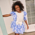 Girls White & Blue Floral Tulle Skirt, 1, hi-res