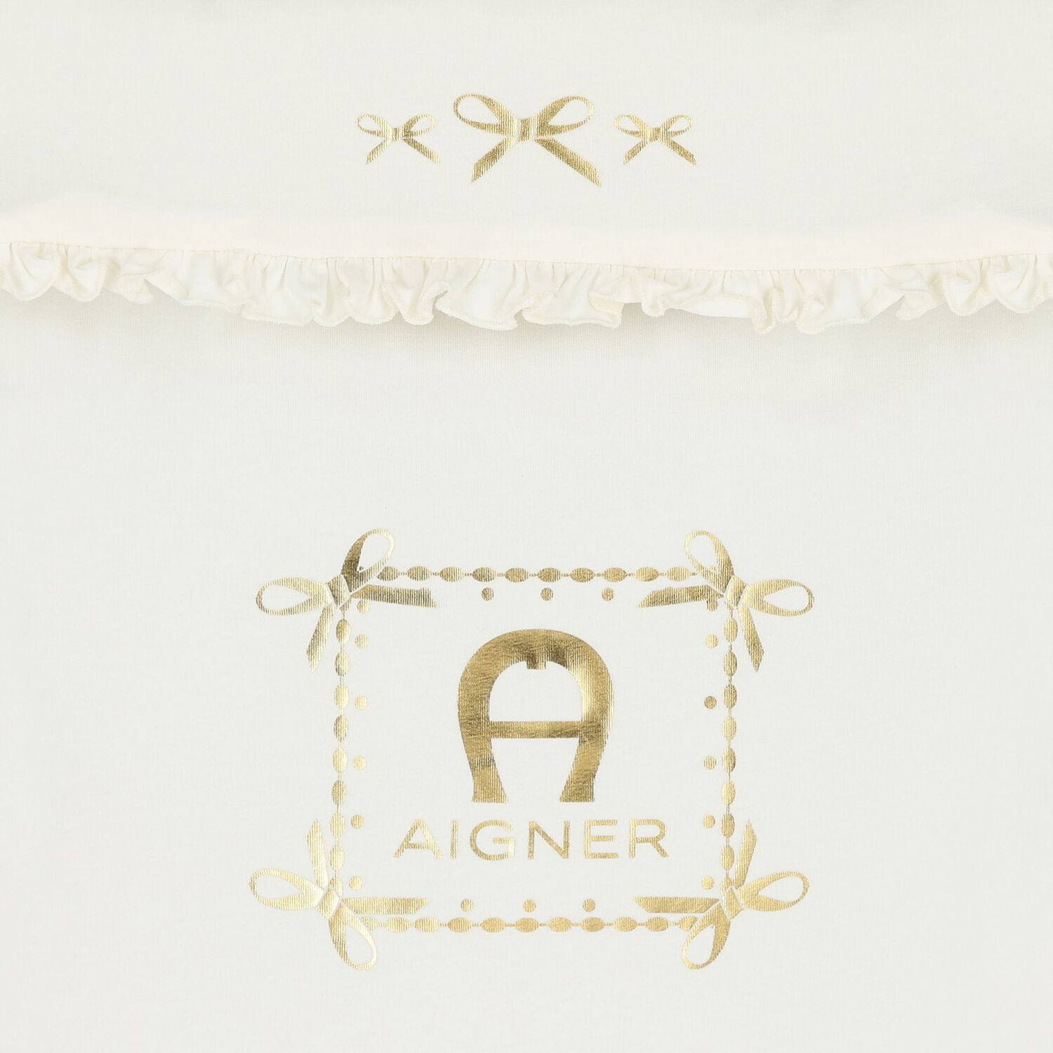 Baby Girls Ivory & Gold Bow Logo Nest, 1, hi-res