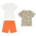 Boys White, Green & Orange Shorts Set, 1, hi-res