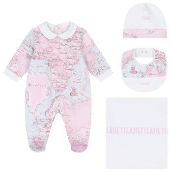 Baby Girls White & Pink Geo Map Babygrow Gift Set