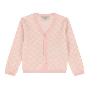 Baby Girls Pink Logo Jacquard Cardigan