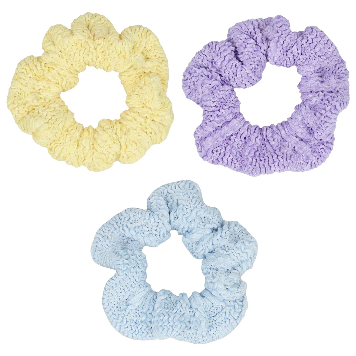 Girls Blue, Yellow & Purple Crinkle Scrunchies ( 3 Pack ), 2, hi-res