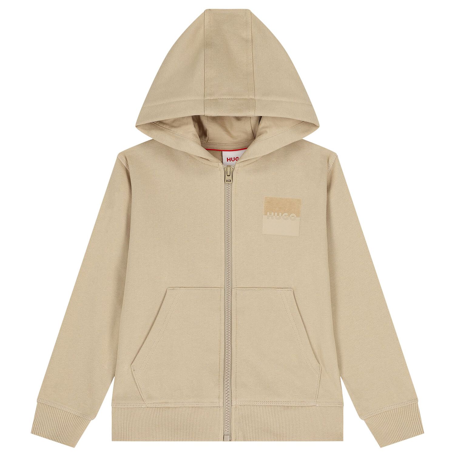 Boys Beige Logo Hooded Zip Up Top, 2, hi-res