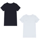 Boys White & Navy Blue Logo T-Shirts ( 2-Pack ), 1, hi-res