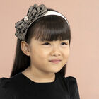 Girls Beige & Black Tulle Bow Headband, 1, hi-res