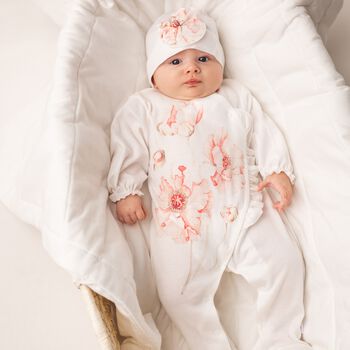 Baby Girls White Floral Babygrow
