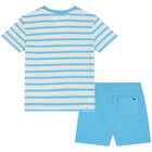 Blue & White Striped Logo Baby Shorts Set, 1, hi-res
