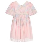 Girls Pink Floral Chiffon Dress, 2, hi-res