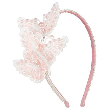 Girls White & Pink Embellished Butterfly Headband