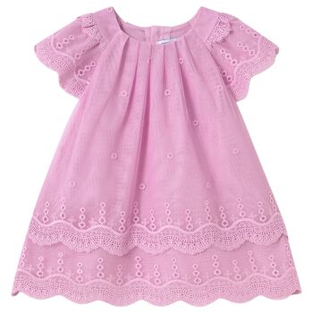 Younger Girls Pink Embroidered Tulle Dress