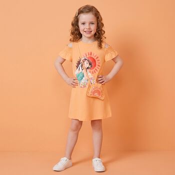 Girls Orange Ruffled Dress Set