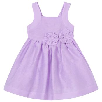 Girls Lilac Flower Linen Dress