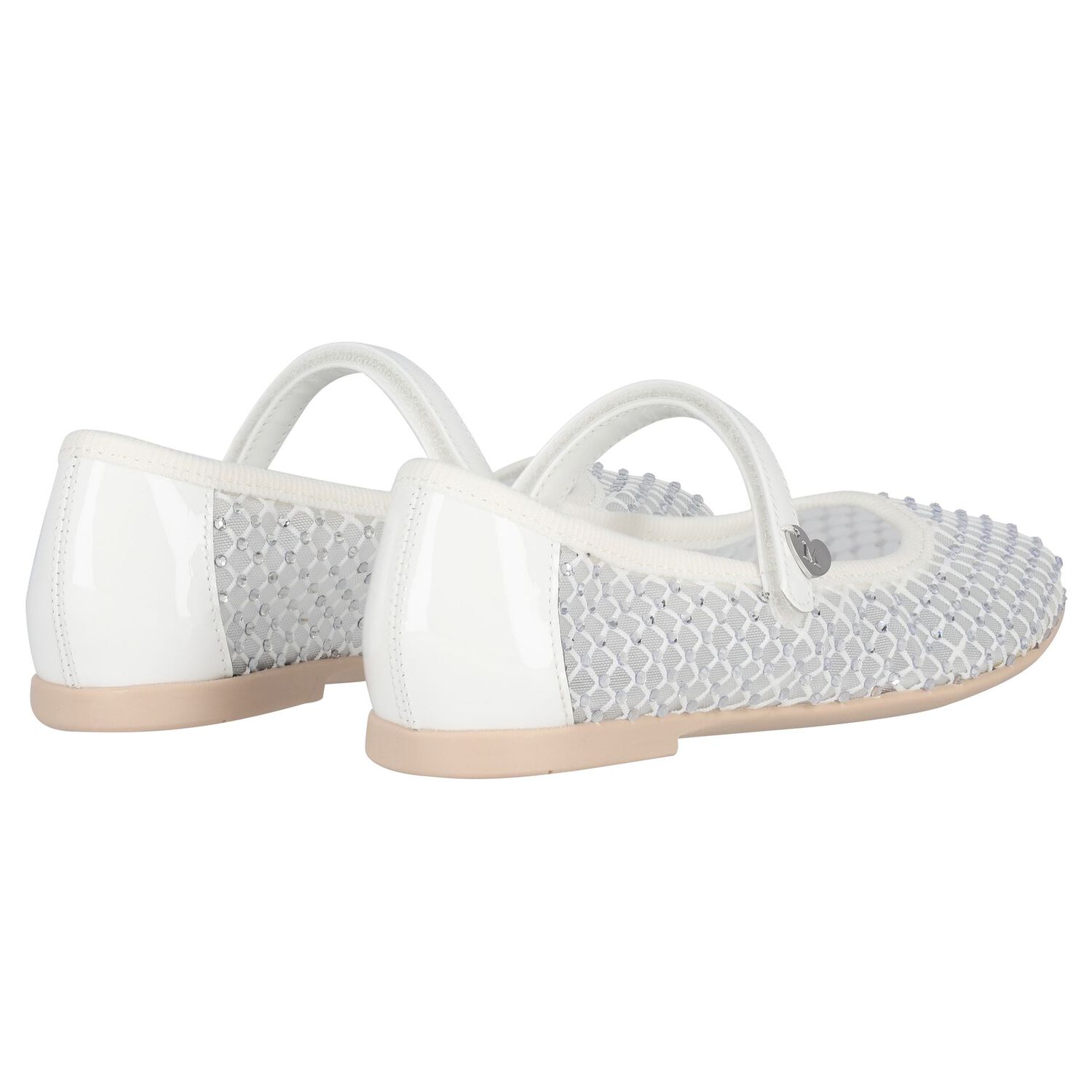 Girls White Diamante Ballerina Shoes, 1, hi-res image number null