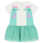 Younger Girls Ivory & Aqua Sea Horse Dress, 1, hi-res