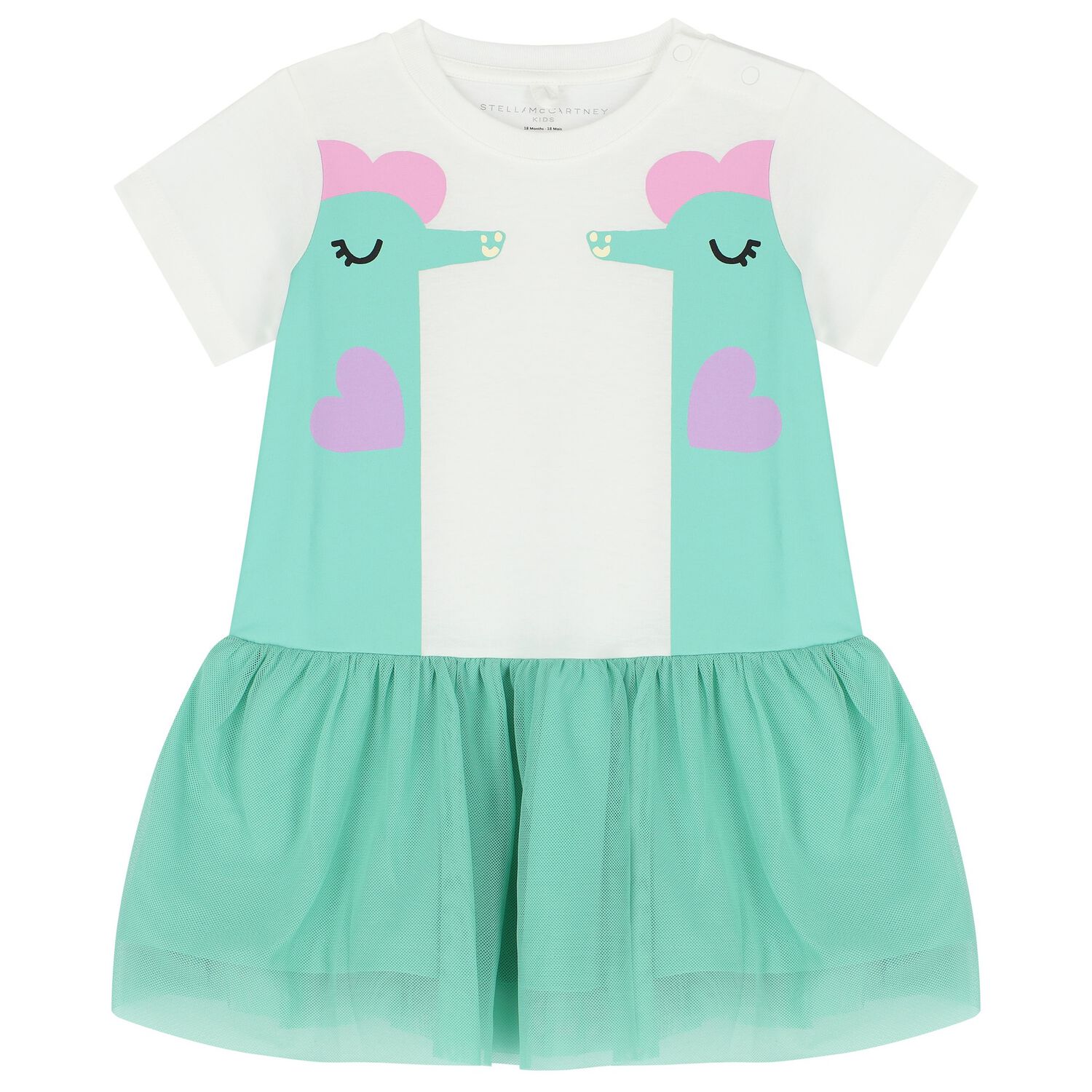 Younger Girls Ivory & Aqua Sea Horse Dress, 1, hi-res