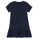 Younger Girls Navy Cotton Logo Dress, 1, hi-res