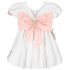 Girls White & Pink Floral Satin Dress, 1, hi-res