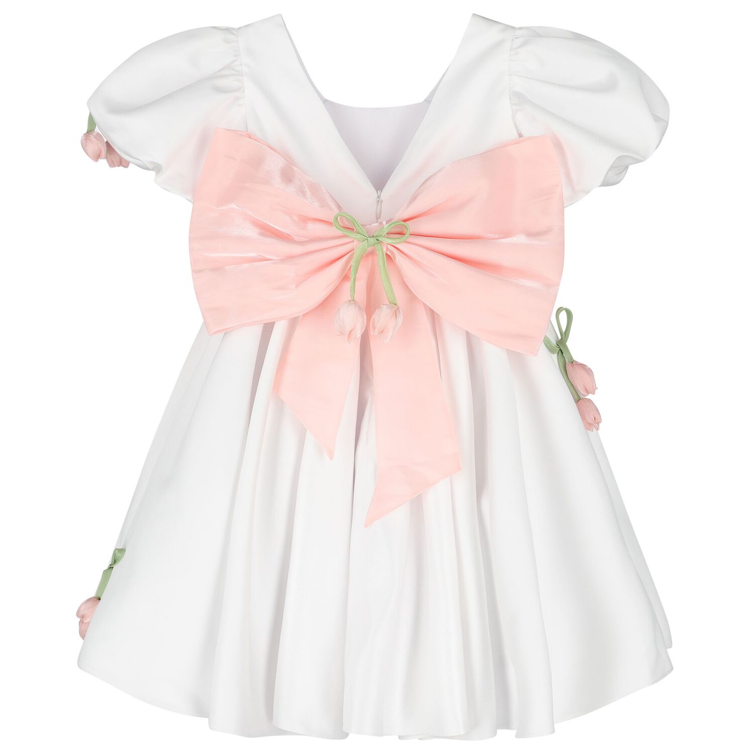 Girls White & Pink Floral Satin Dress, 1, hi-res