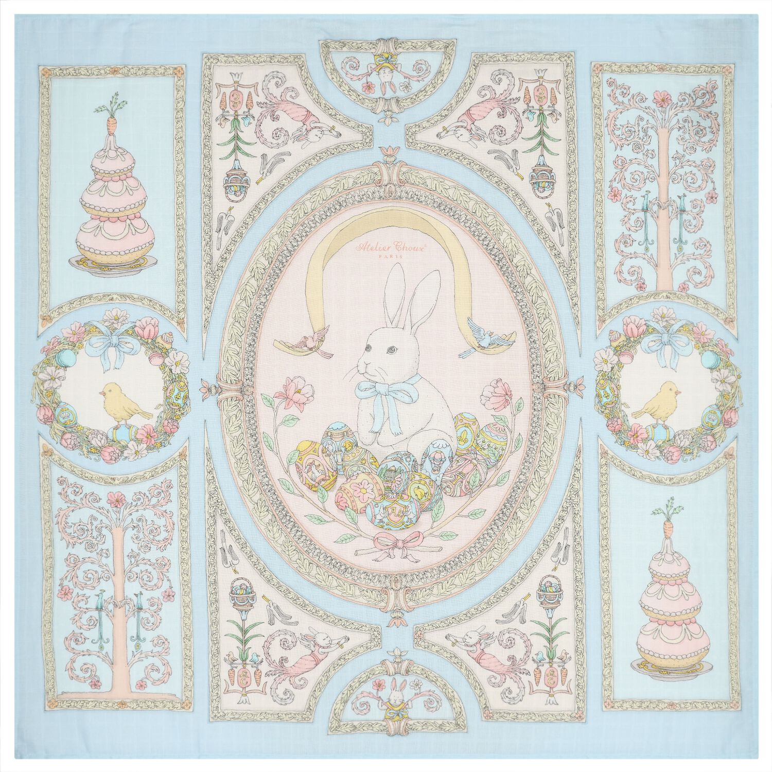 Blue & Pink Spring Bunny Swaddle Carr&eacute; Baby Blanket, 1, hi-res