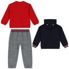 Younger Boys Red, Navy Blue & Grey 3 Piece Tracksuit, 1, hi-res