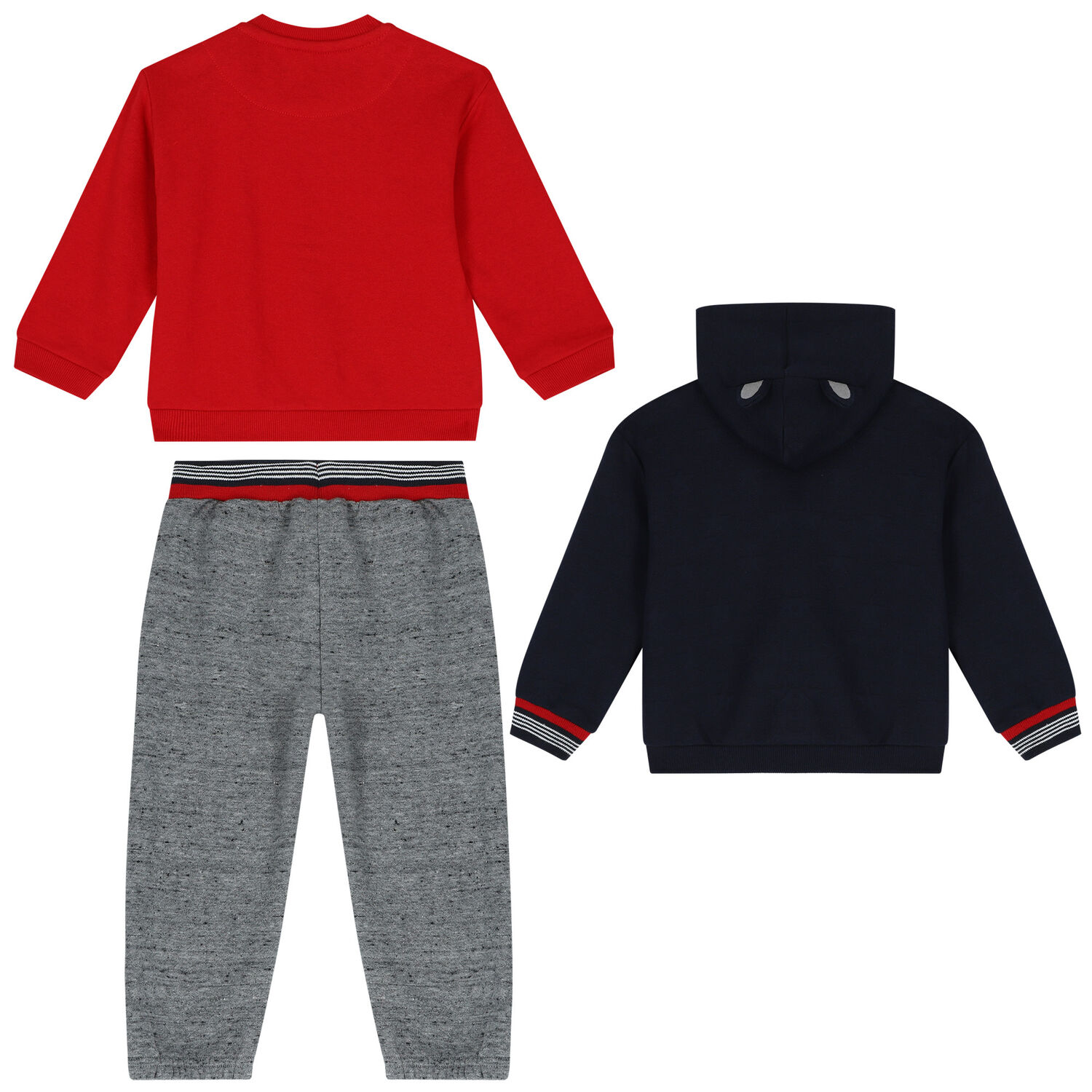 Younger Boys Red, Navy Blue & Grey 3 Piece Tracksuit, 1, hi-res