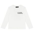 Boys White Logo Long Sleeve Top, 1, hi-res