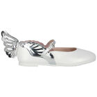 Girls White & Silver Leather Shoes, 1, hi-res