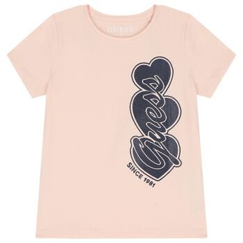 Girls Pink Glittery Heart Logo T-Shirt