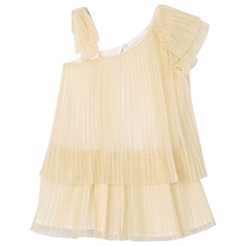 Girls Gold Pleated Lurex Dress