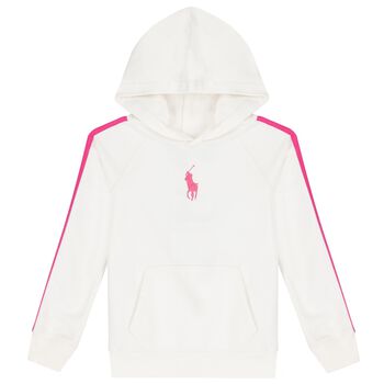 Girls White Logo Hooded Top