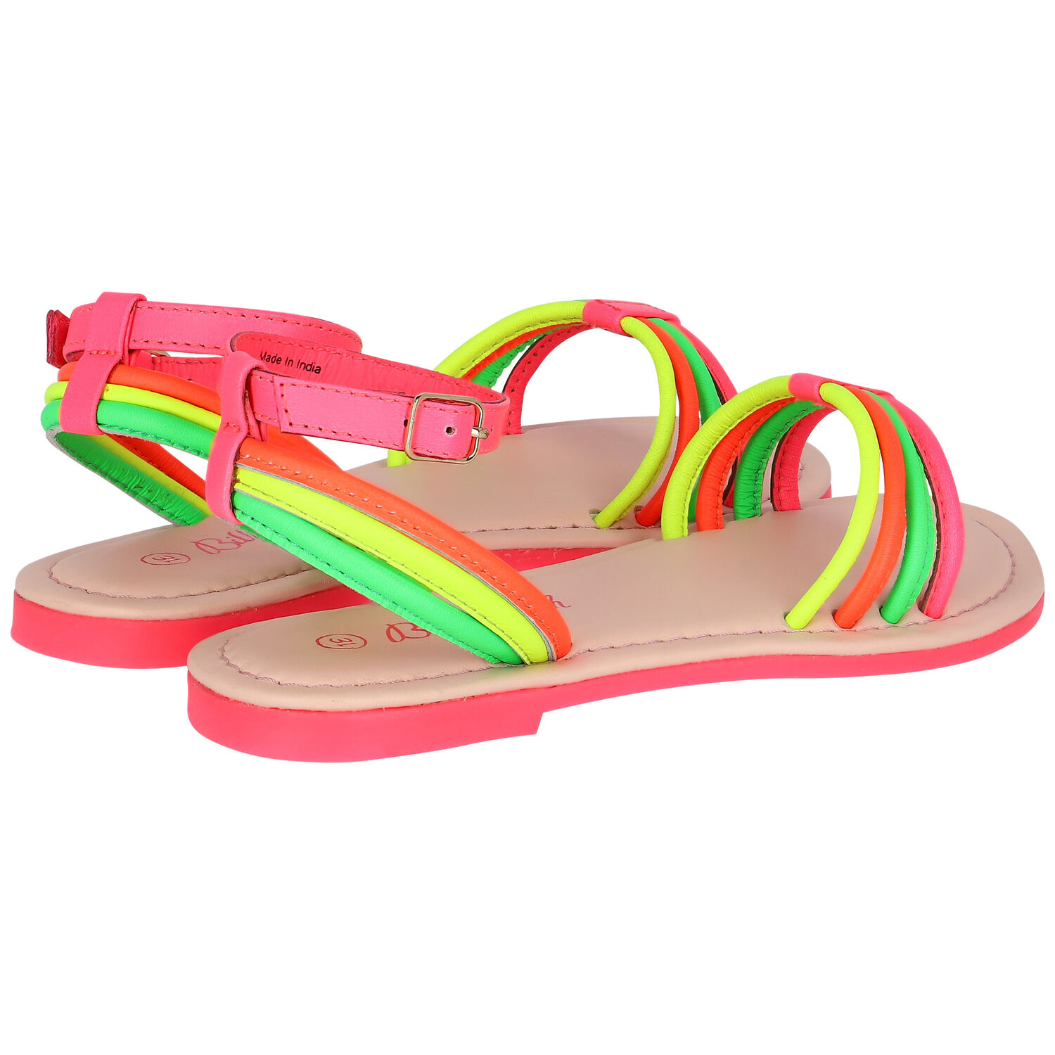 Girls Neon Pink, Yellow & Orange Sandals, 1, hi-res
