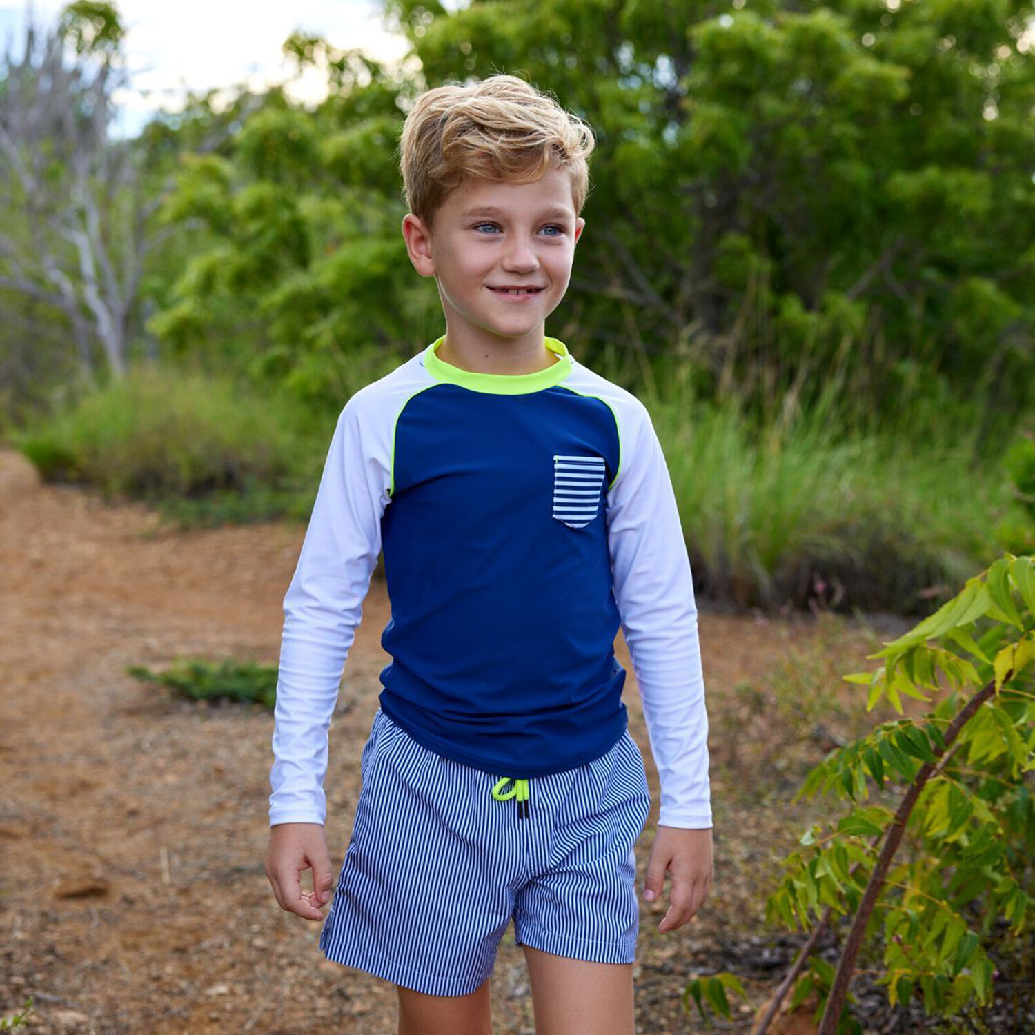 Boys Navy Blue & White Long Sleeve Rash Vesh, 1, hi-res